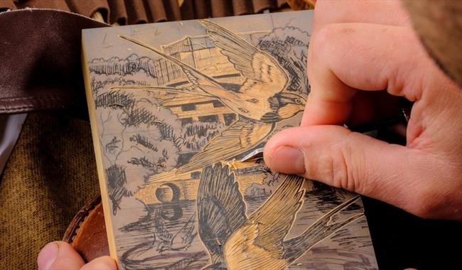 Carving a woodblock for printing