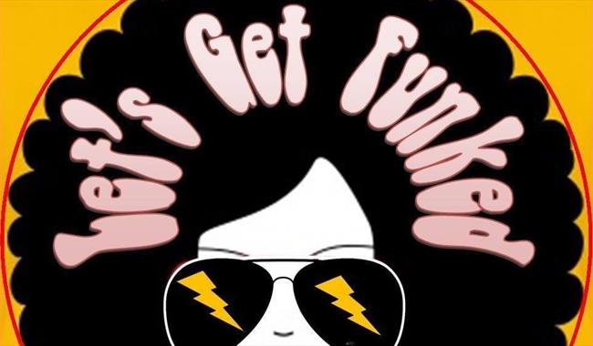 70s style logo with title of event, afro hair and wayfarer glasses