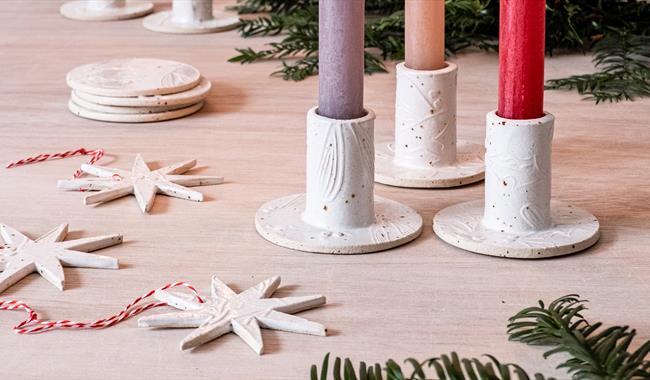 Handmade Chistmas decorations and candlesticks
