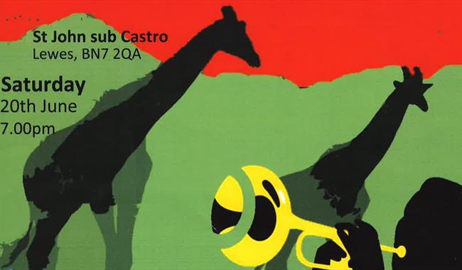 Image featuring silhouettes of giraffes and trumpeter
