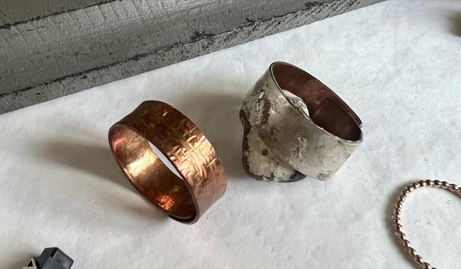 Textured rings in copper and silver