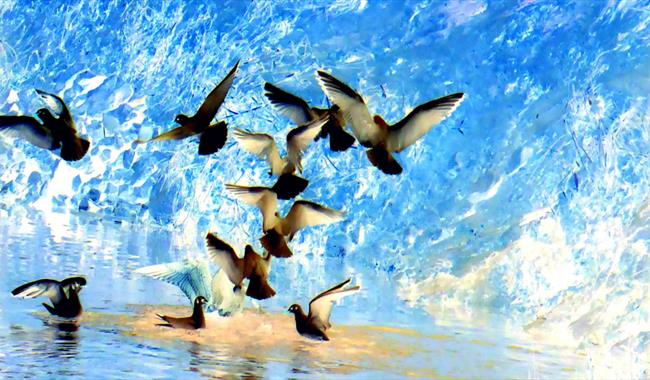 Painting of birds in flight