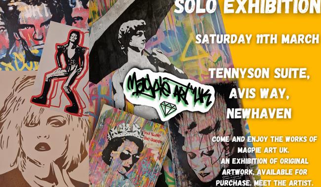 Poster for art exhibition by Magpie Art UK.