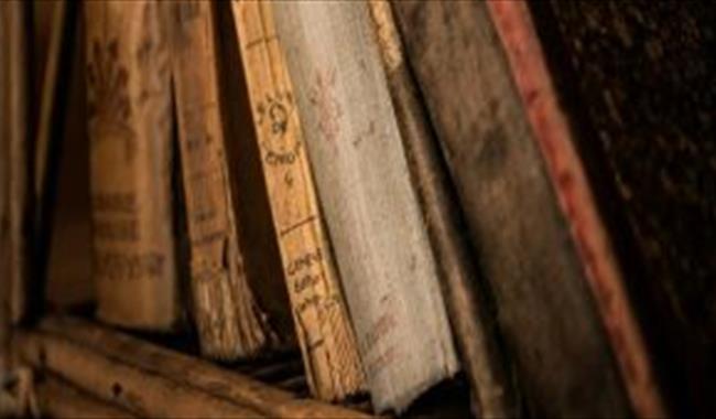 Shelf of antique books