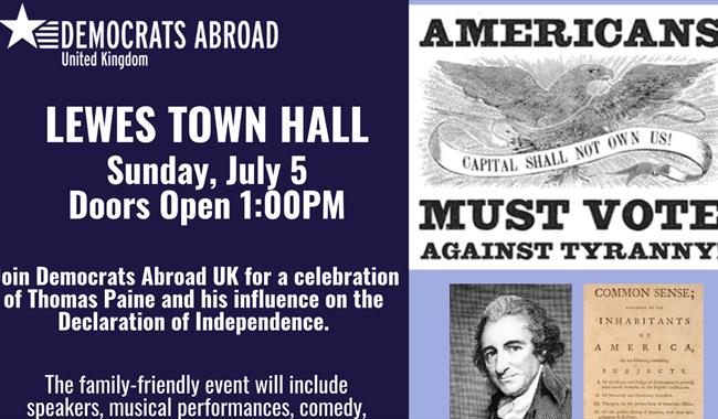 Event details and portrait of Thomas Paine