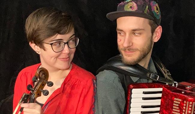 Musicians Tom Evans (accordion, voice, melodeon) & Harriet Barton (fiddle)