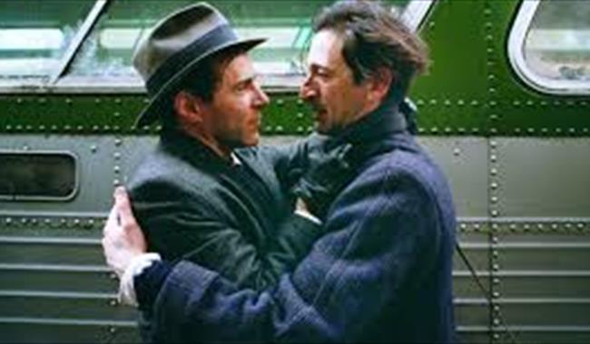 Characters embracing in The Brutalist.