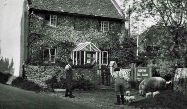 Black & White image of Denton Pig Farm