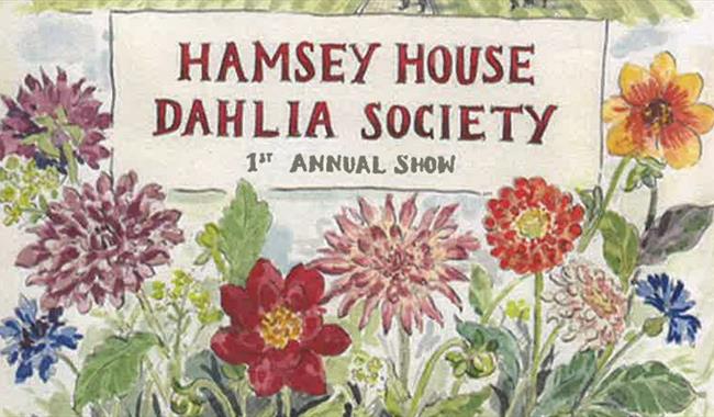 Hand painted image of dahlias in bloom