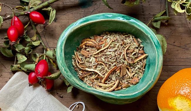 Items needed to make herbal tea