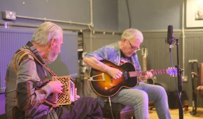 Folk musicians, Robb Johnson and Roger Watson