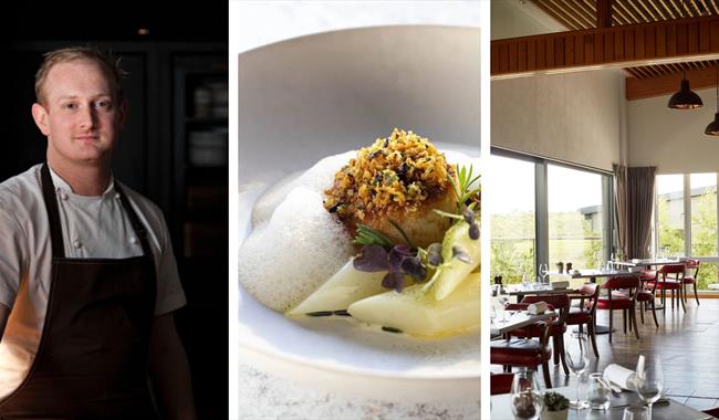 Selection of photos featuring chef Paul Walsh and restaurant setting