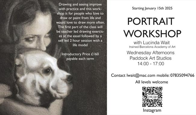 Information about workshop - featuring b/w portrait and course details