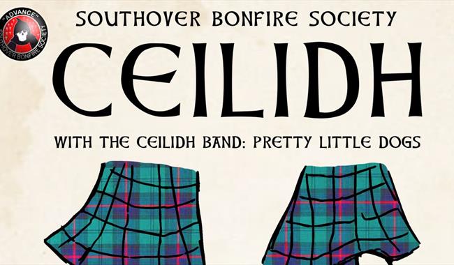 Illustration of 2 kilts and celtic style details of Ceilidh event