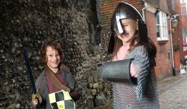 children dressed ready for battle at Lewes Castle