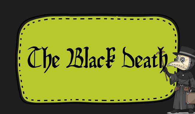 Illustration of crow-like figure with Black Death sign