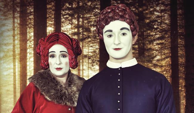 Characters with white make up from production of 'The Wife'.