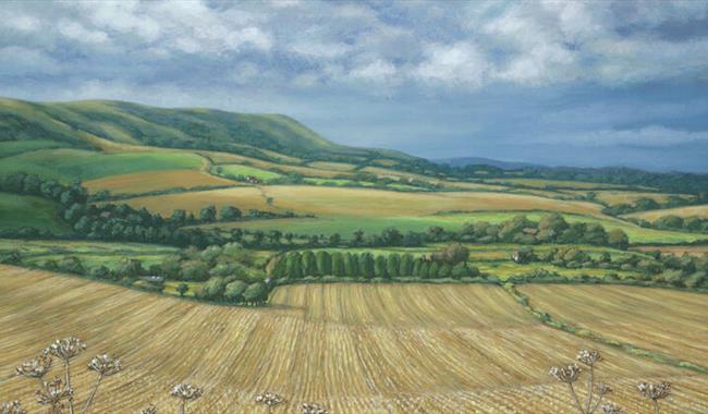 Painting of hills and fields