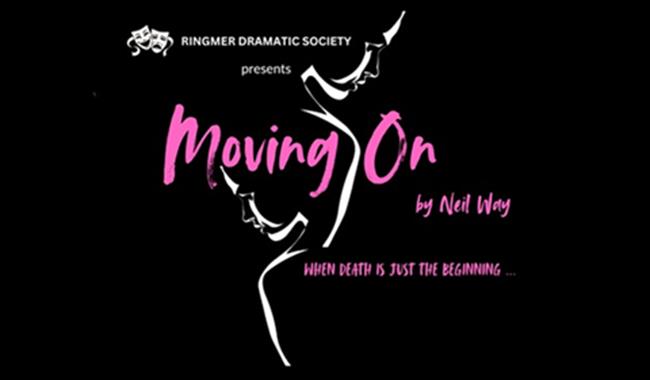Poster for Moving On - black background with silhouette.