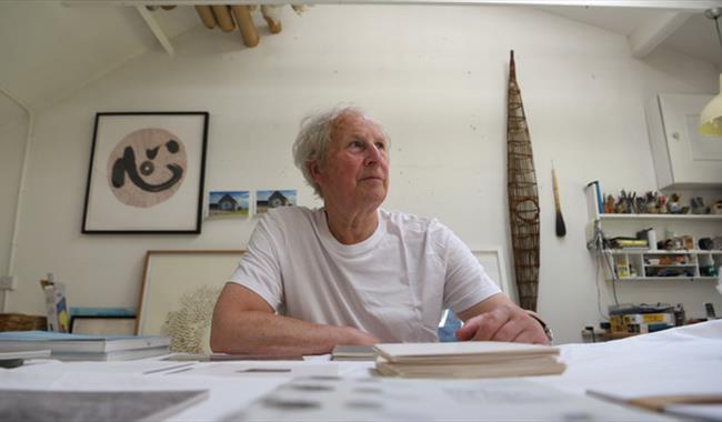 Artist Chris Drury in his studio