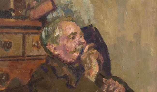 Painting by Walter Sickert, featuring old man smoking