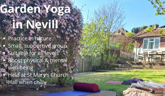 Yoga mat in garden setting