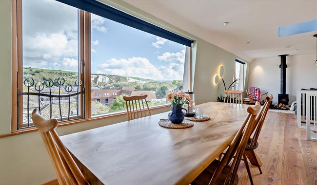 Eco house interior with view