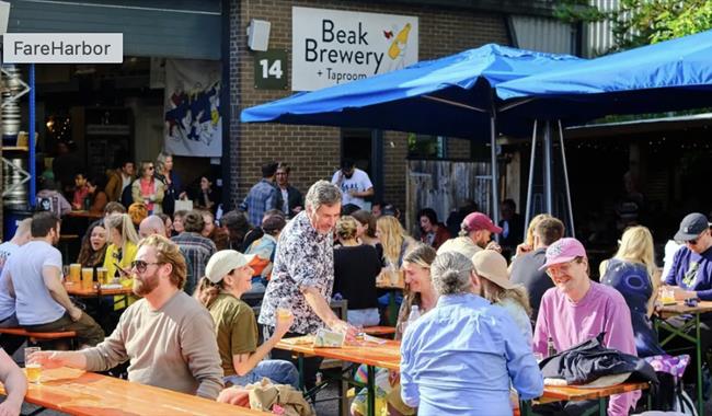 Enjoying a pint outside Beak Brewery