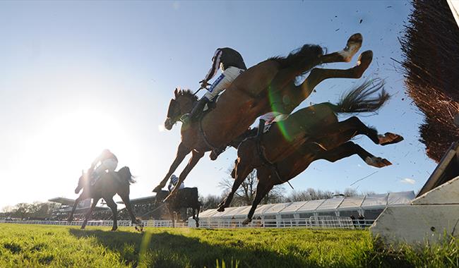 Race horses flying over the fence at Plumpton