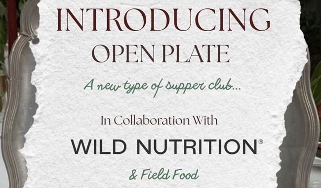 Serving platter with details of event printed on paper