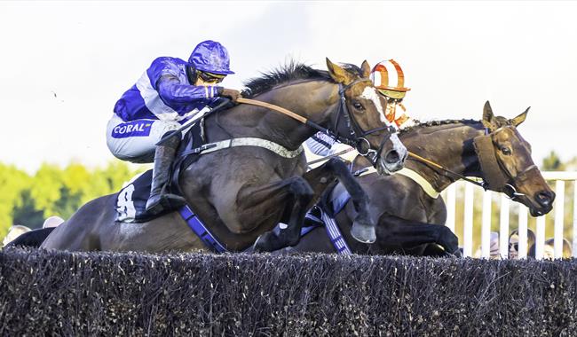 Horses jumping a steeplechase fence