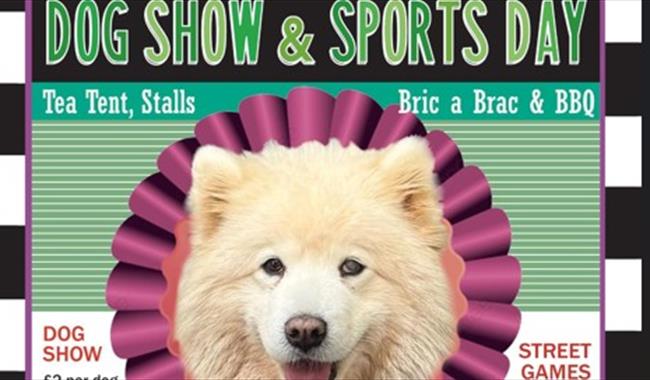 Dog's face surrounded by rosette