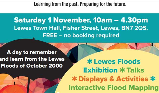 Poster with umbrellas and details of event