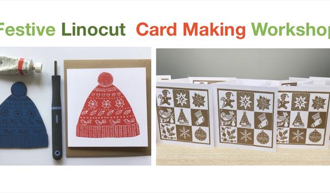 Card making with linoprint template featuring a bobble hat