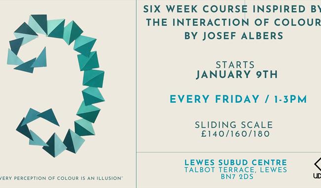 Image of blocks of colour with details of event