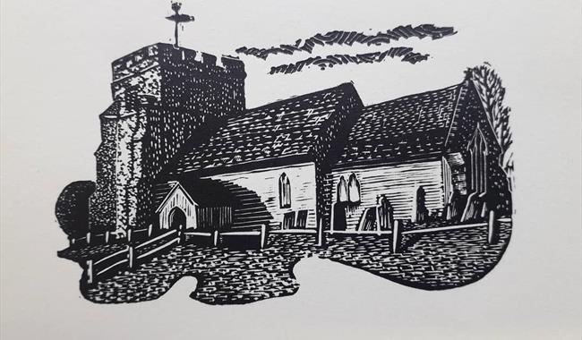 Woodcut of Hamsey Church by Keith Petit