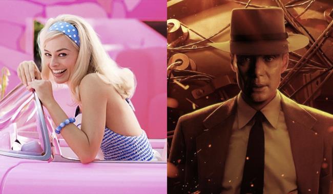 Stills from Barbie and Oppenheimer films