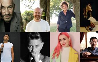 From l to r: Simon Callow, Matt Haig, Jeanette Winterson, Cerys Matthews, Arun Ghosh, Joelle Taylor, Eleanor Medhurst, Melvyn Tan