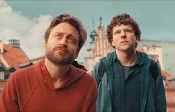 Actors Kieran Caulkin and Jesse Eisenberg in A Real Pain