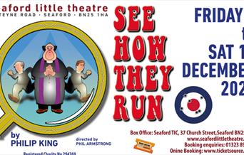 Poster showing magnifying glass on key characters in the play