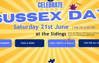 Poster for Sussex Day at the Sidings showing rays of sunshine