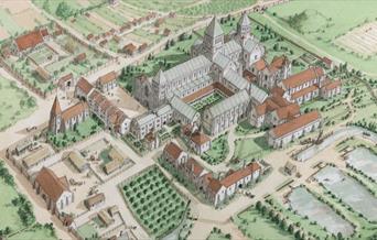 Aerial view drawing of the Priory