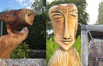 Wooden sculpture and drawing on wood