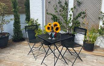 Garden terrace with sunflowers