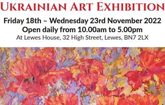 Field of poppies on poster for Ukrainian Art Exhibition