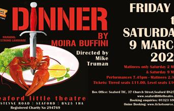 Theatre poster featuring lobster with a dagger through it