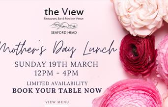 Flowers with details of Mothers Day lunch at the View, Seaford