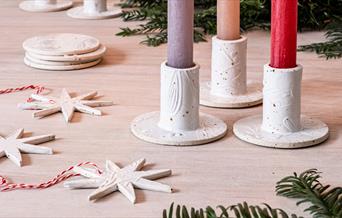 Handmade Chistmas decorations and candlesticks
