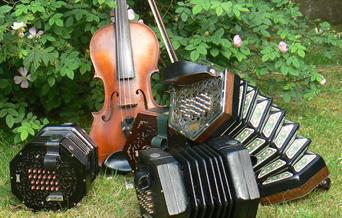 A collection of instruments for folk musical instruments