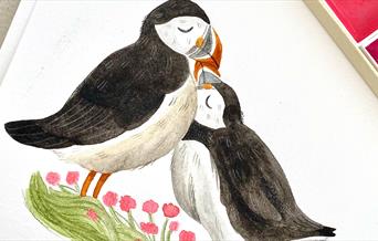 Illustration of puffins